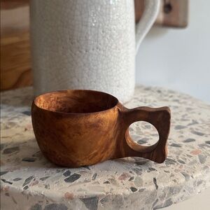 Indigenous Wooden Hand Carved in Finland Kuksa Cup with Handle